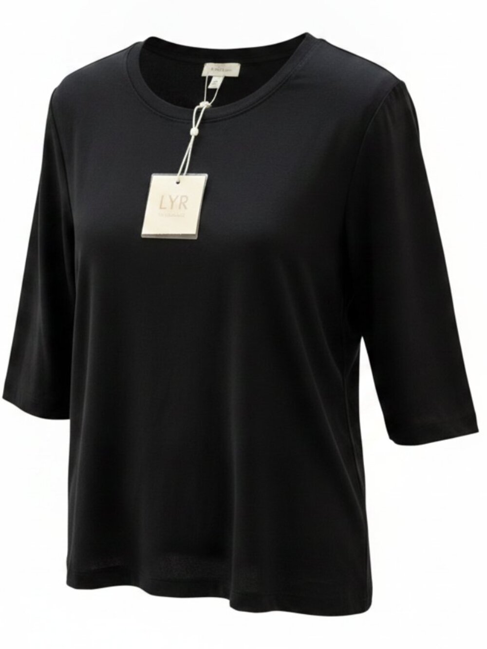 LYR by Splendid Black Cropped 3/4 Sleeve Crew Neck Tee Top NWT Size S
